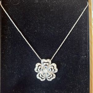 Nolan Miller Silvertone Crystal Rhinestone Flower Necklace with Rope Chain